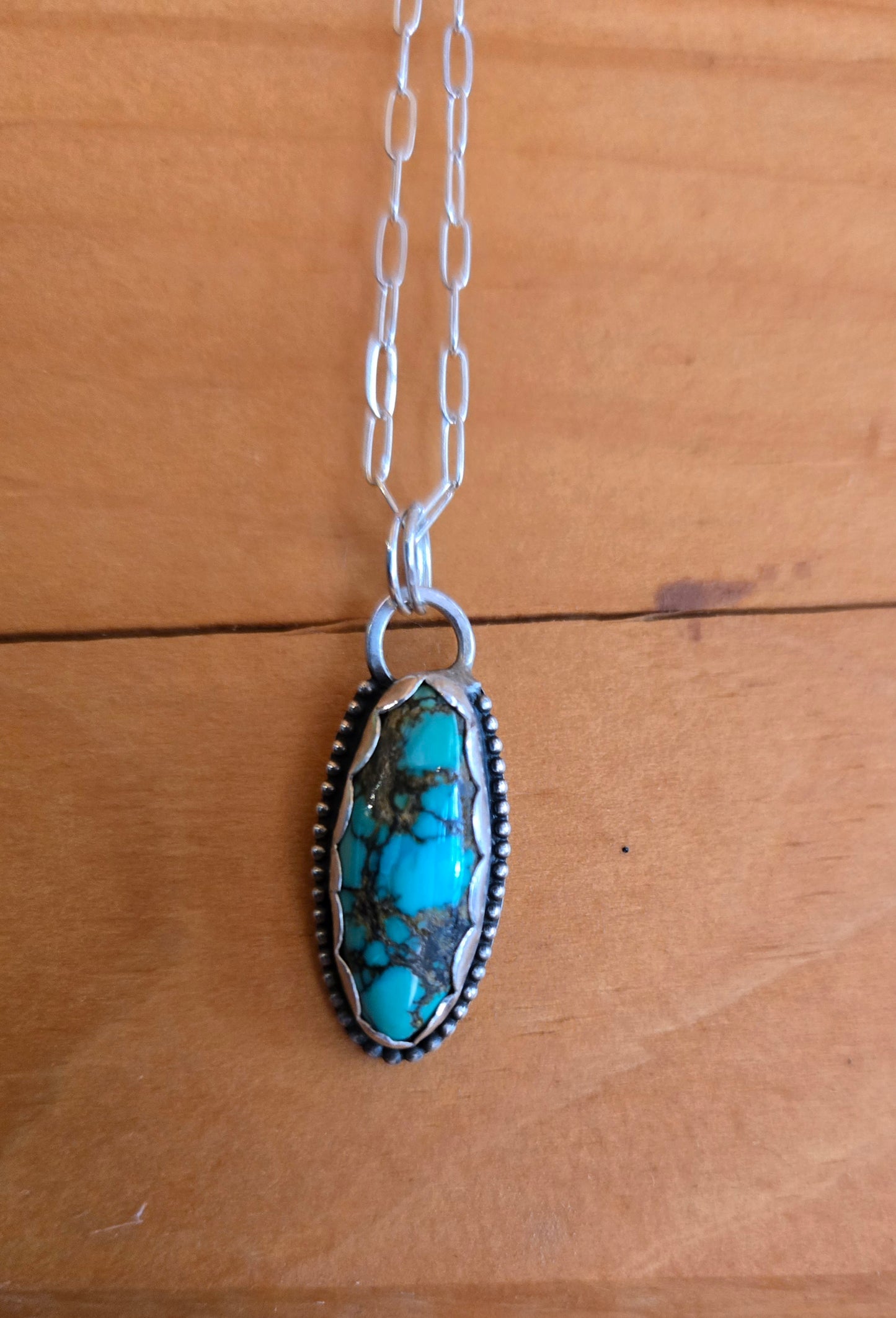 Scalloped Moon River Turquoise Necklack